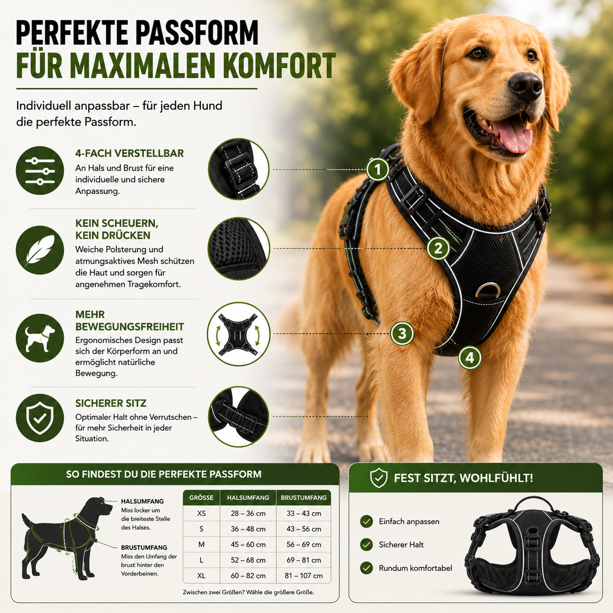 Verstellbares Premium Hundegeschirr für Hunde