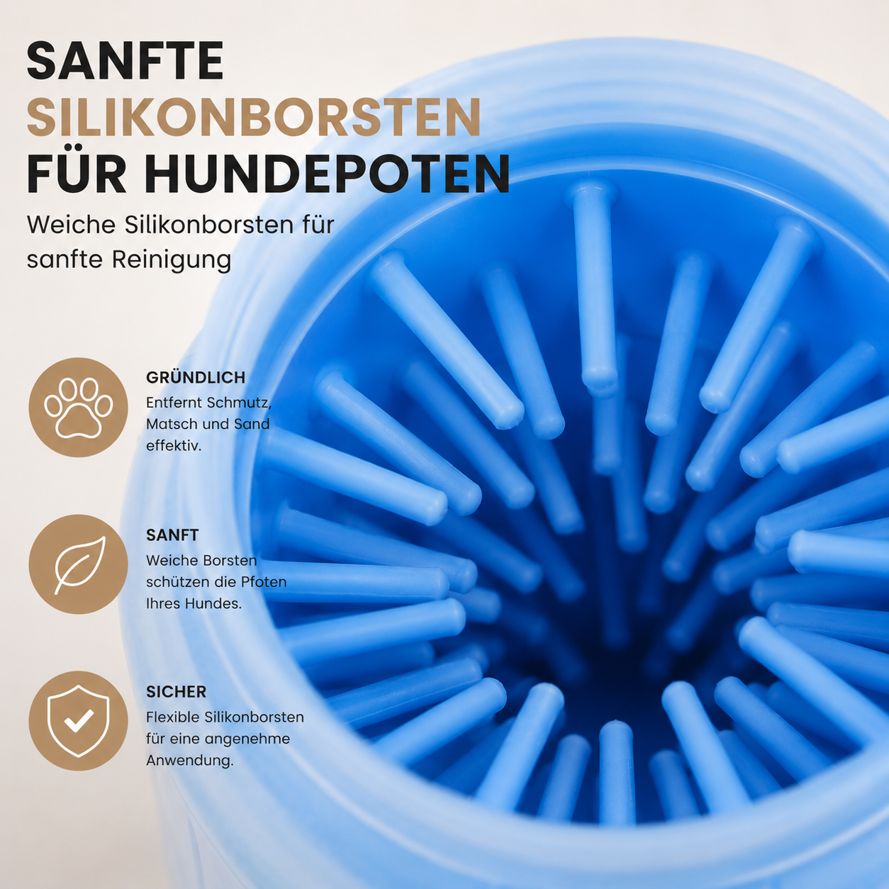Sanfte Silikonborsten für Hundepfoten