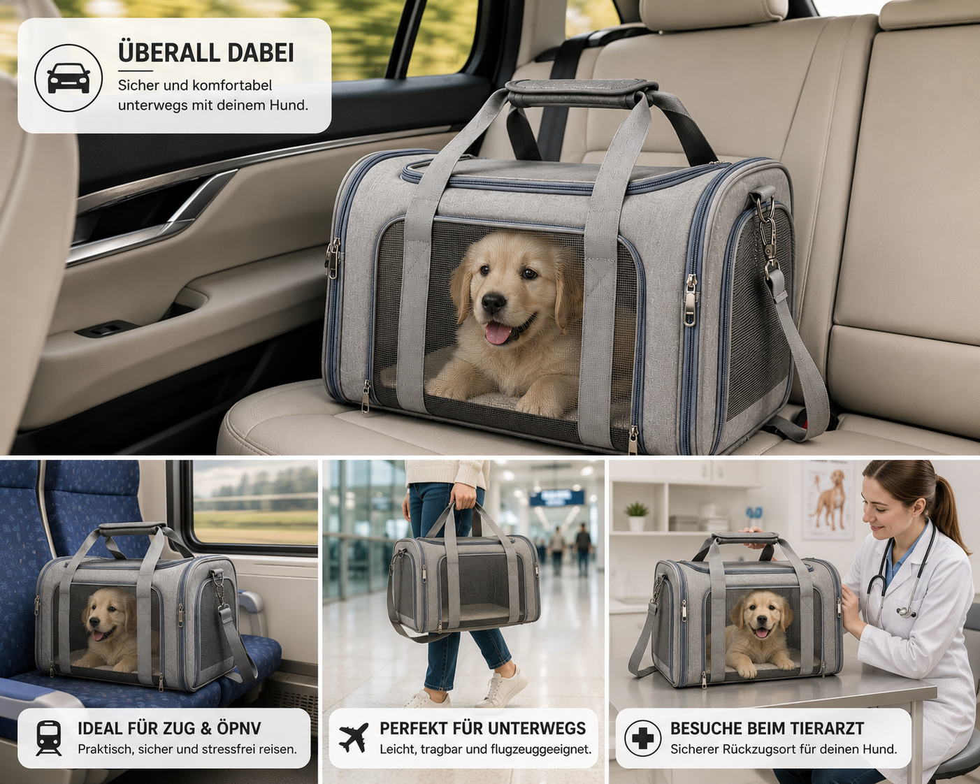 Transporttasche für Hunde für Auto und Reisen
