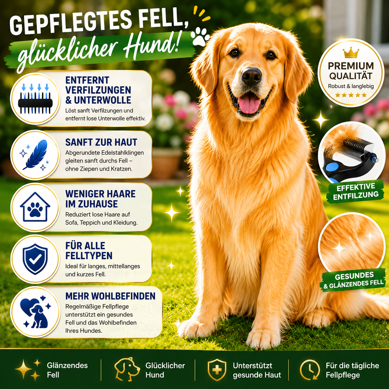 Glücklicher Hund nach der Fellpflege