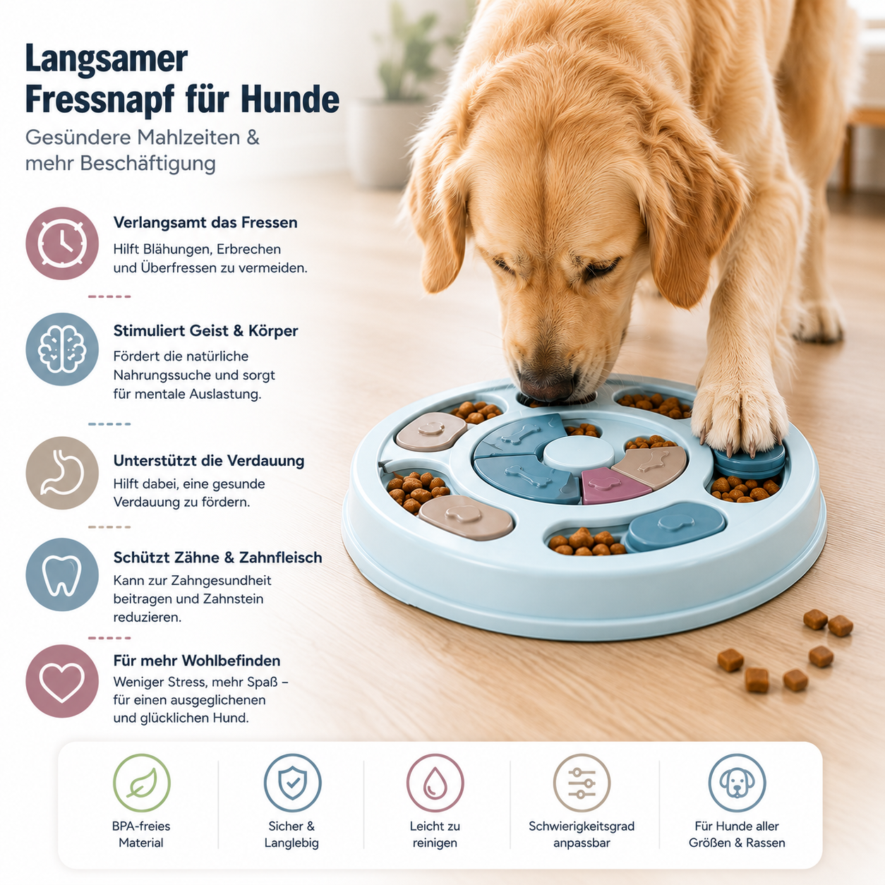 Hund benutzt Intelligenz Futternapf
