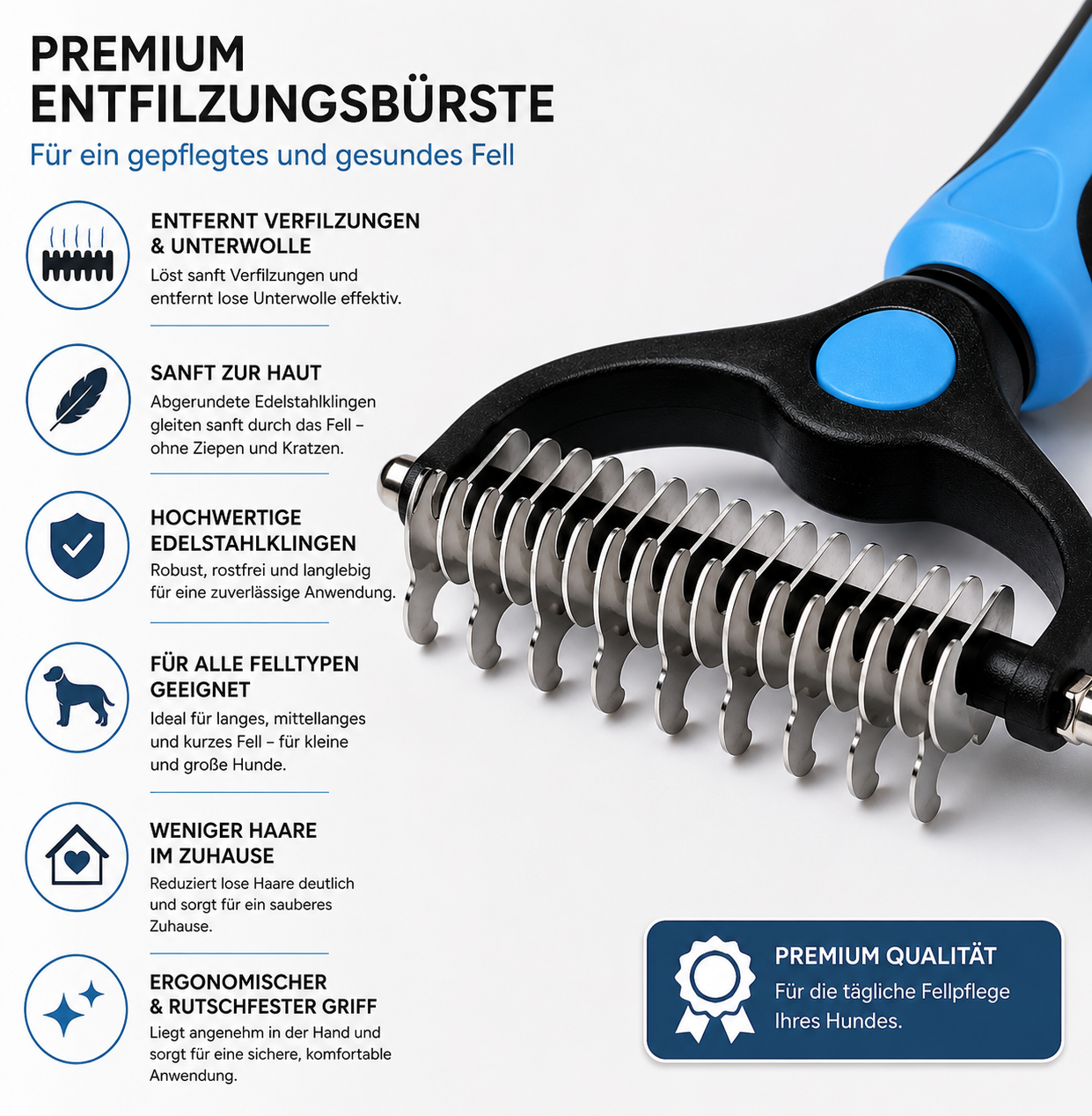 Premium Entfilzungsbürste mit Edelstahlklingen