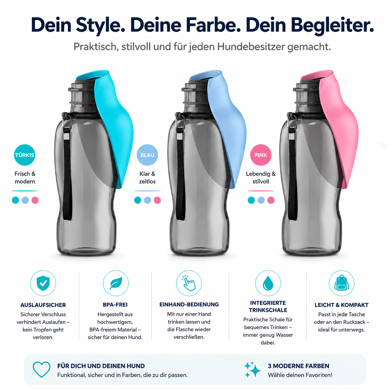 Premium Hundetrinkflasche XL in verschiedenen Farben