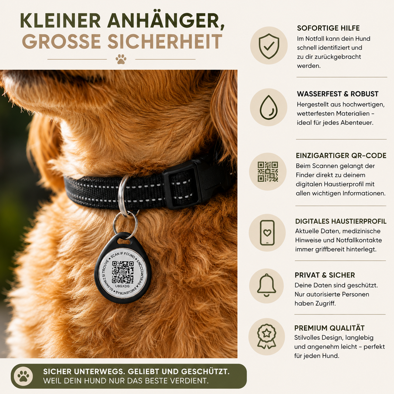 QR Hundemarke Premium für Hunde