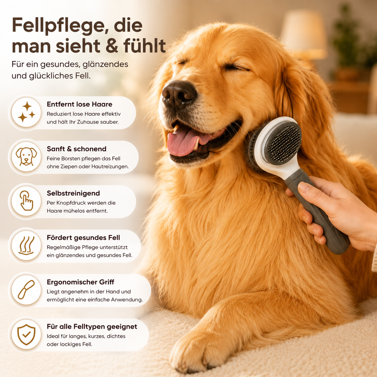 selbstreinigende Hundebürste für die Fellpflege