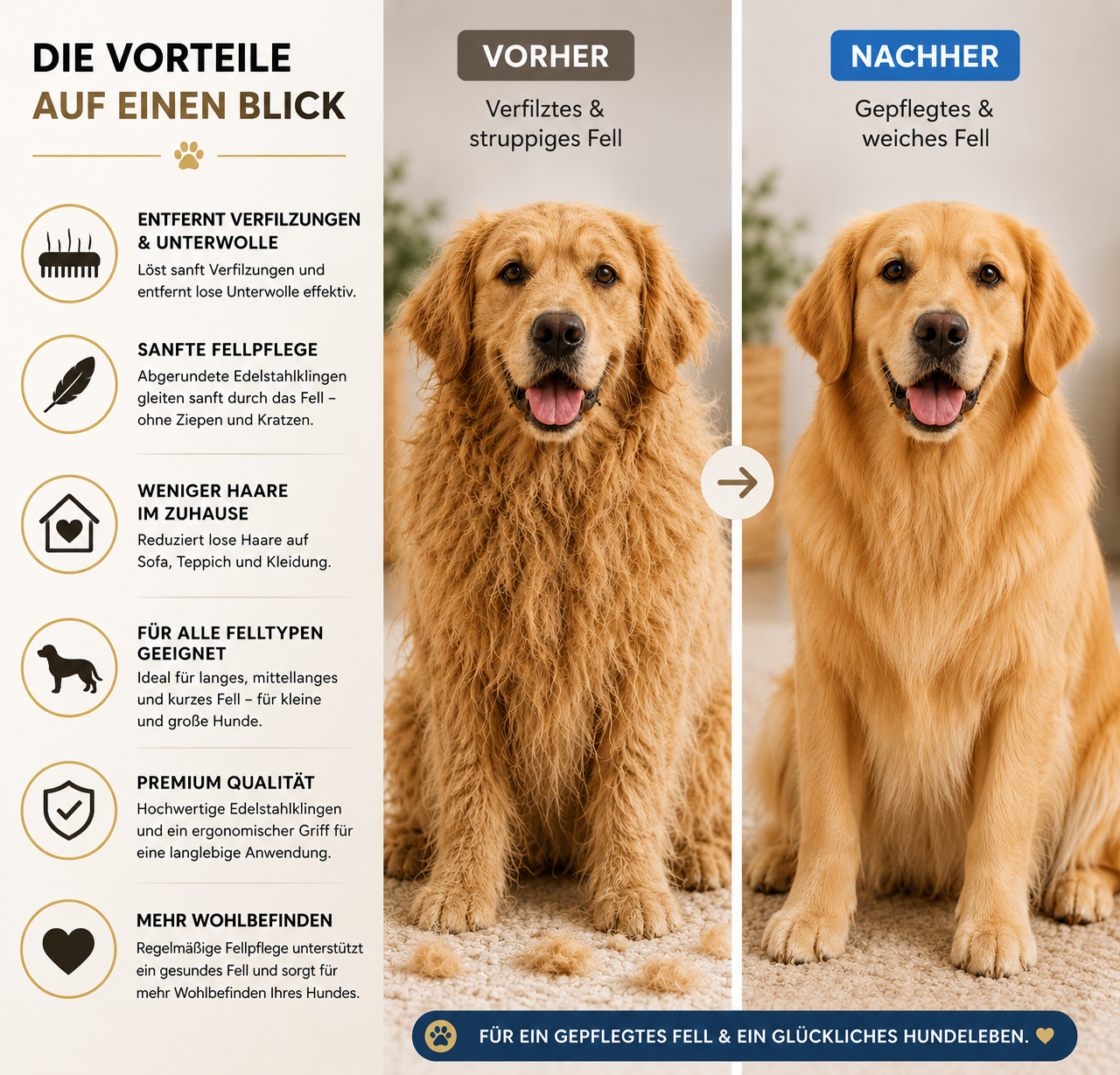 Vorher Nachher Fellpflege Hund