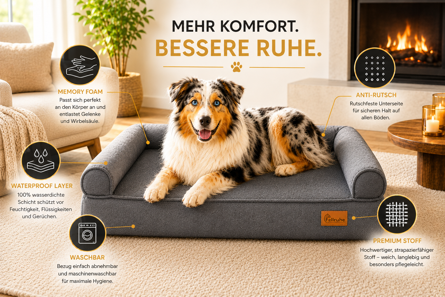 Fellruhe Hundebett mit Memory Foam und Premium Komfort