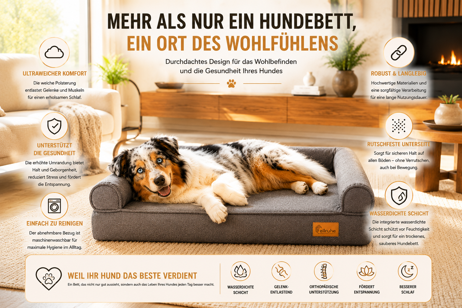 Fellruhe orthopaedisches Hundebett XXL für große Hunde