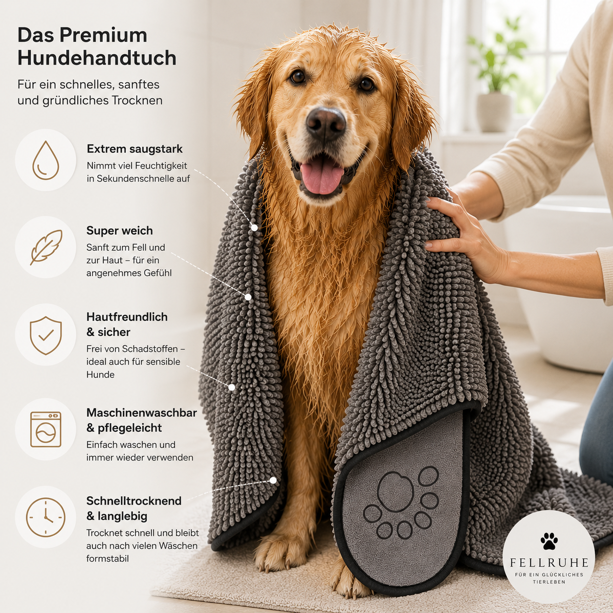 Premium Hundehandtuch – ultraabsorbierendes Mikrofaser Handtuch für Hunde