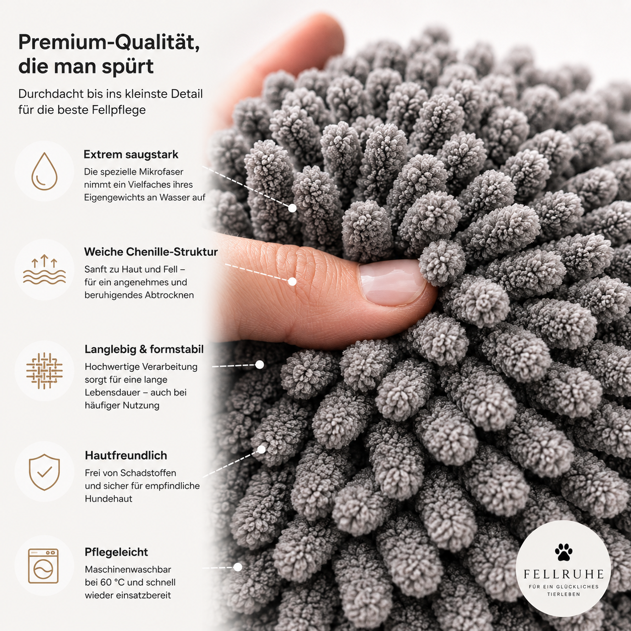 Hundehandtuch Vorteile – Mikrofaser, sanft, schnelltrocknend, waschbar